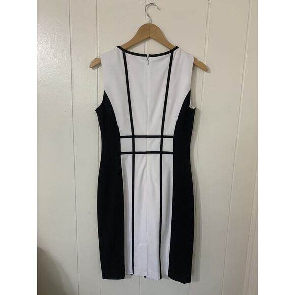 Calvin Klein color block scuba knit sheath dress Size 6P Black White Work Career - Picture 2 of 9
